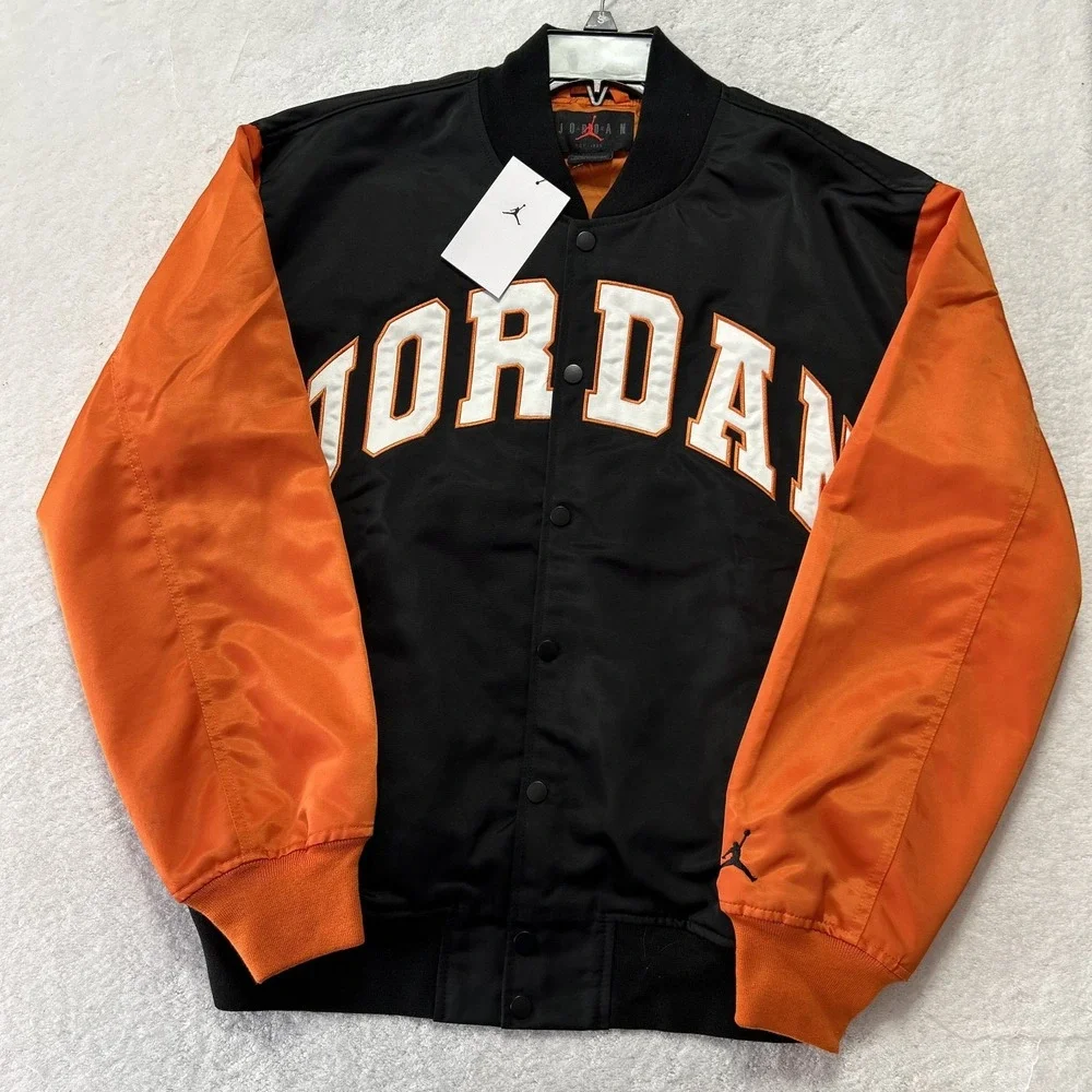 Jordan Mens Size S Orange Black Brooklyn Collegiate Varsity Long Sleeve Jacket
